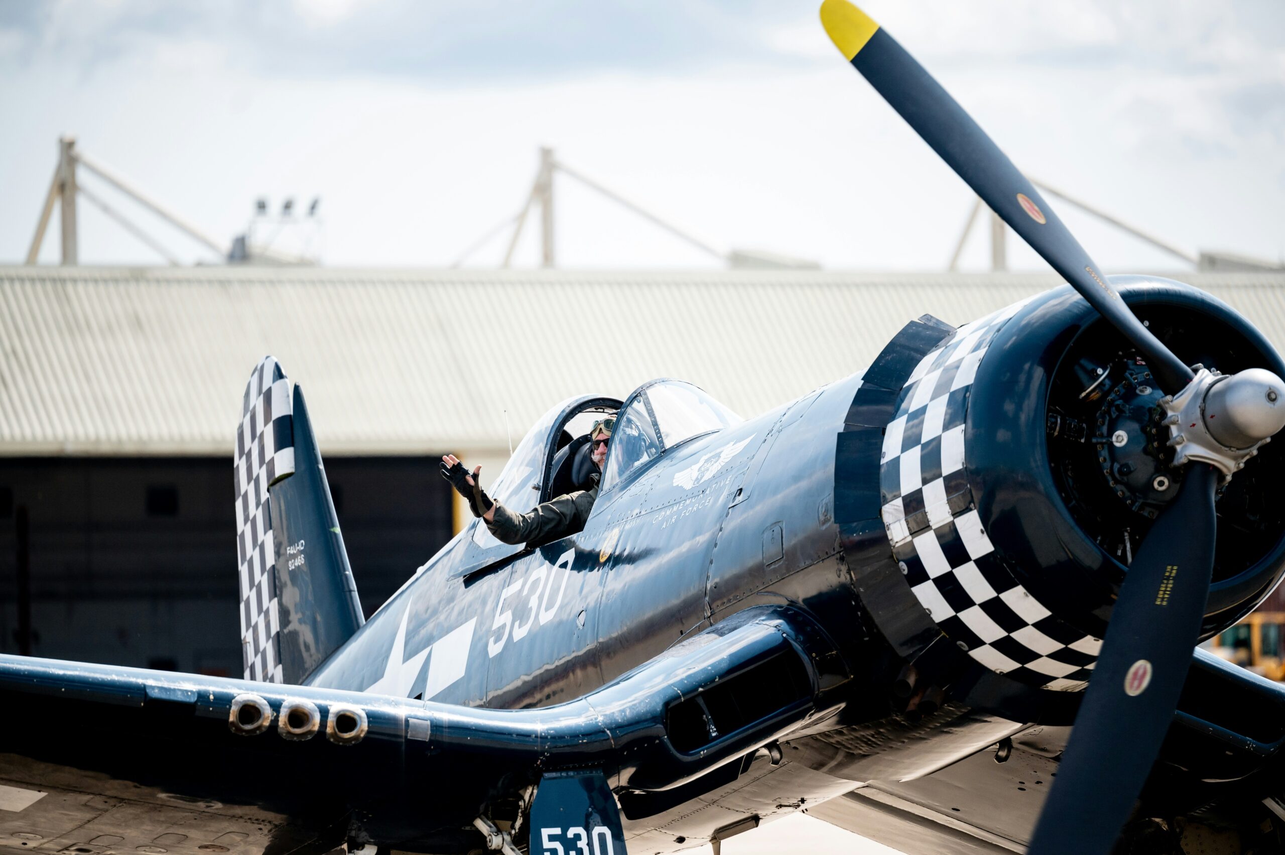 a blue and white airplane